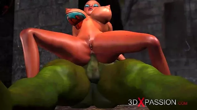 she gets fucked by a big green monster