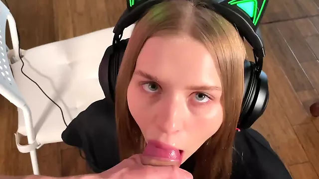 POV Blowjob by Gamer Babe - I Got Caught Watching My Own Porn - Amateur Oral Sex