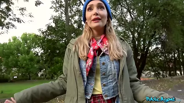 Whorish Russian girl in white stockings fucks stranger outdoors