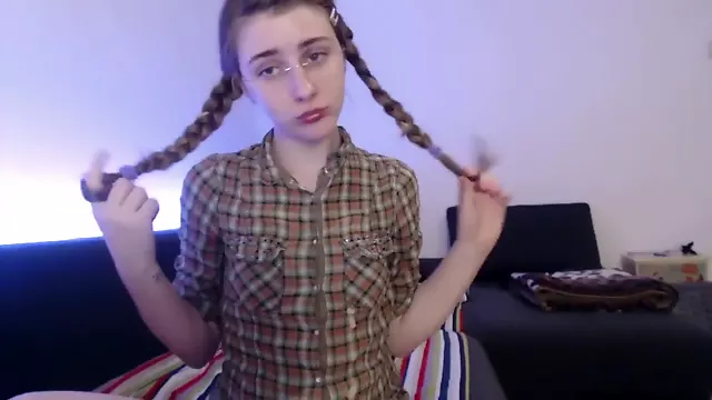 Nerdy Teen with pigtails has an intense orgasm