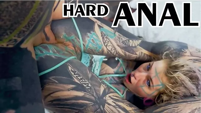 tattoo girl get fucked balls deep in her ass / ANAL, gape, prolapse, split tounge / goth, punk