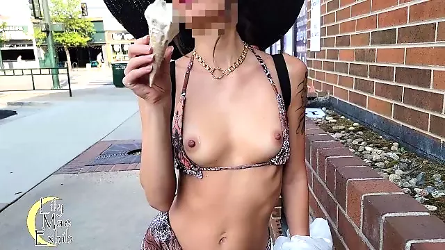 Getting messy with my ice cream on a public street