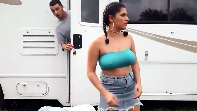 Curvy Latina chick coaxes stepbro to have taboo quickie in RV