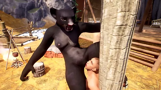 Horny furry pantheress satisfies human cock with her juicy skills in 3D POV hentai