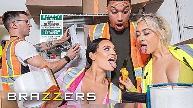 BRAZZERS - Horny Babes Chloe Surreal & Lexi Samplee Suck Coworkers Dicks In Their Hot Warehouse Orgy