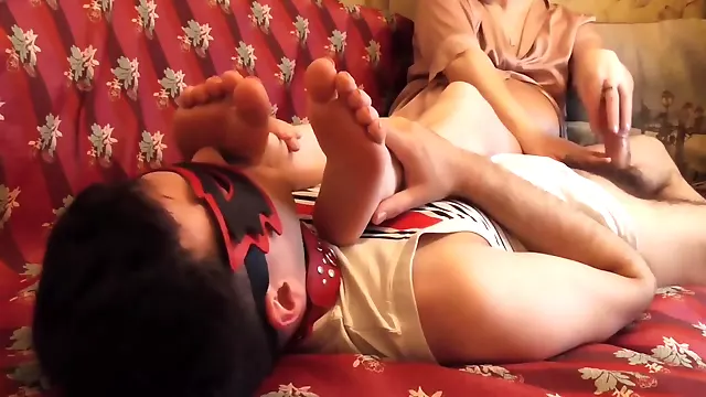 Mistress Gives Lingam Massage To Her While He Enjoys Her Feet. Try Not To Cum
