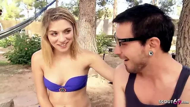 Shy Teen Seduce to Fuck at College Pool Party in Background