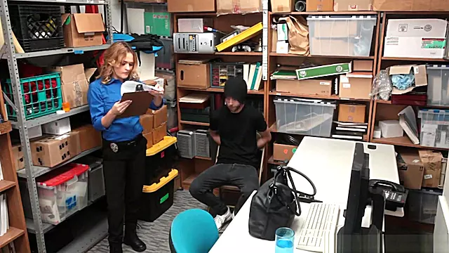 Milf Lp Officer Fucks A Male Shoplifter In Her Back Office