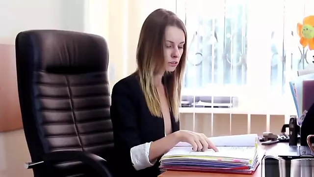 Lucia D Enjoys Her Office Spare Time
