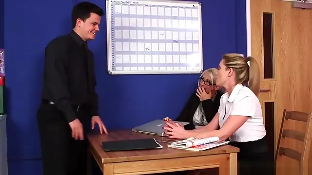 British Office Femdoms Wank Sub In Breakroom