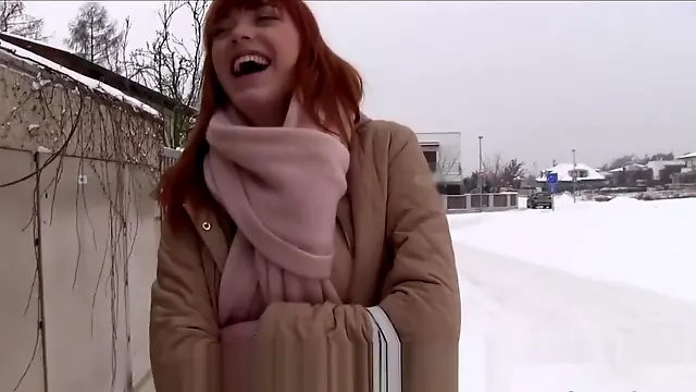German Redhead Beauty Fucks In Car In Public