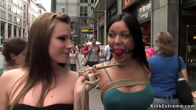 Slave takes bondage tour in public