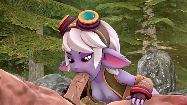 Yordle from LOL skillfully deepthroating a massive dick